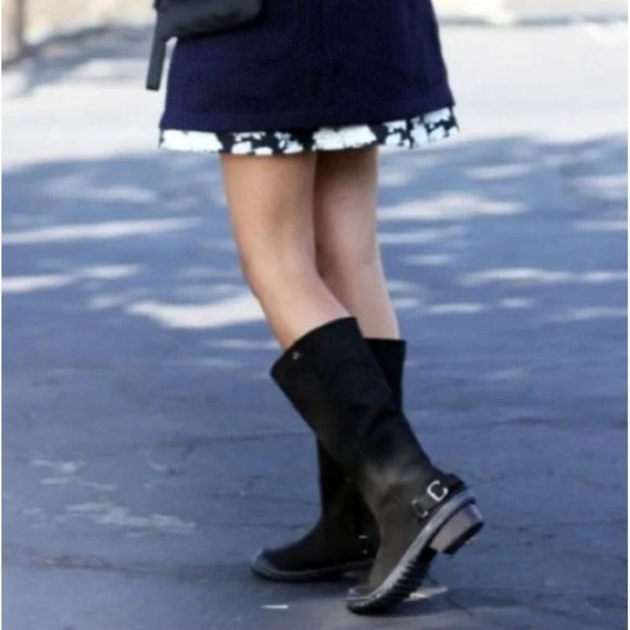 NWT Sorel Grill Slimboot Tall Leather Riding Boots Waterproof Snow Black Buckle - Picture 13 of 14